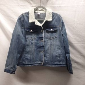 VTG JW Style Trucker style fleece collar down front Denim Coat Western Work XL